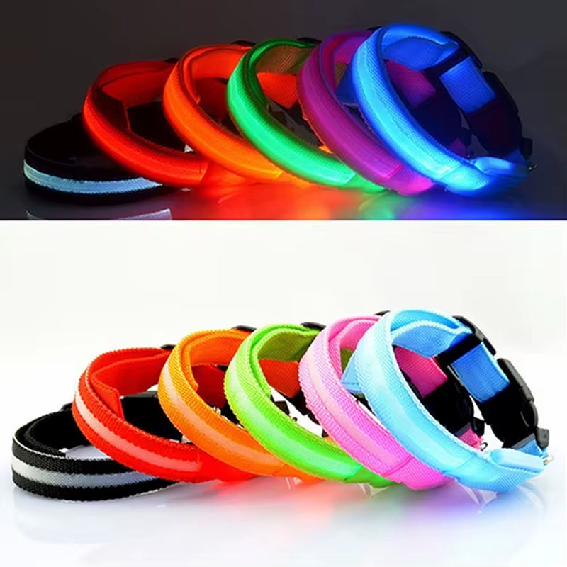 Nylon LED Glow Pet Dog Collar Pendant Night Safety Flashing Cat Dog Neck Collar Leash Luminous Adjustable Collar for Dog Walking
