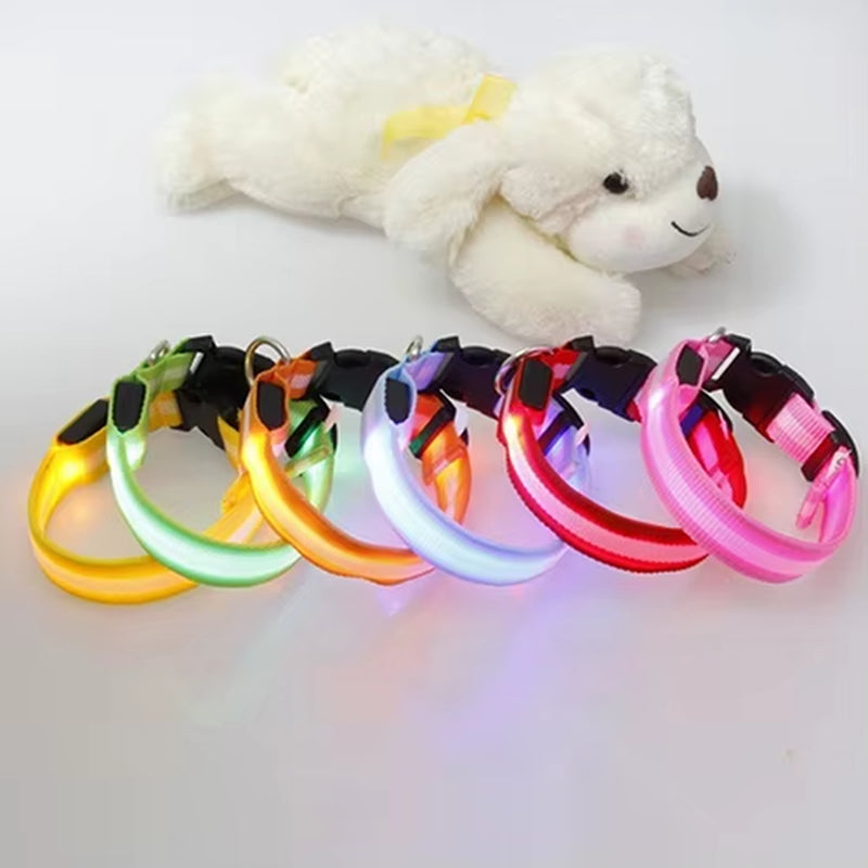 Nylon LED Glow Pet Dog Collar Pendant Night Safety Flashing Cat Dog Neck Collar Leash Luminous Adjustable Collar for Dog Walking