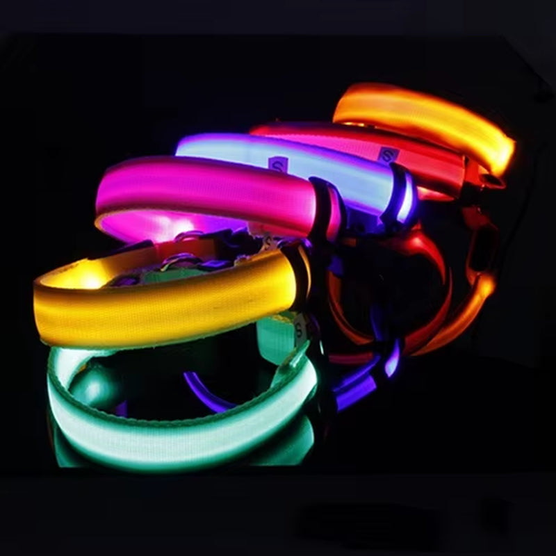 Nylon LED Glow Pet Dog Collar Pendant Night Safety Flashing Cat Dog Neck Collar Leash Luminous Adjustable Collar for Dog Walking