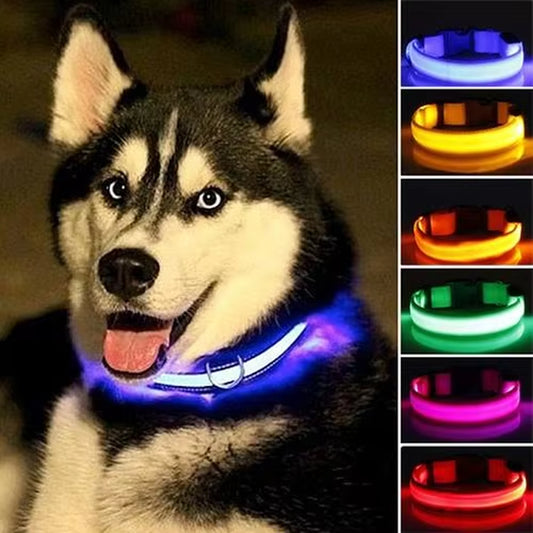 Nylon LED Glow Pet Dog Collar Pendant Night Safety Flashing Cat Dog Neck Collar Leash Luminous Adjustable Collar for Dog Walking